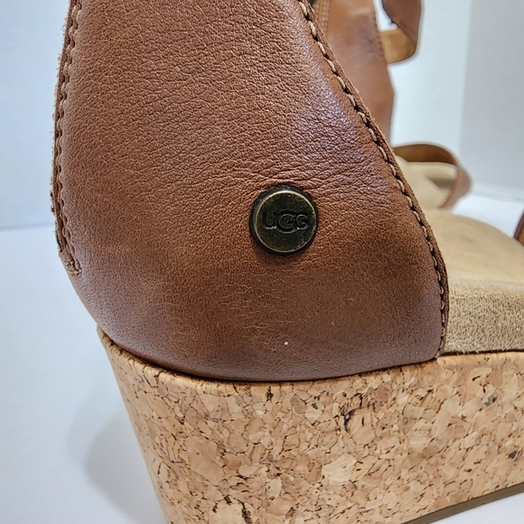 UGG Zoe II Wedge Sandals Leather Cork Ankle Strap Brown Boho 7.5 - Picture 12 of 14